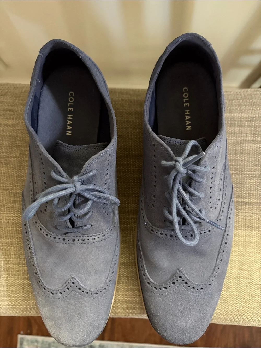 Cole Haan Men's Slate Blue Suede Wingtip Oxfords